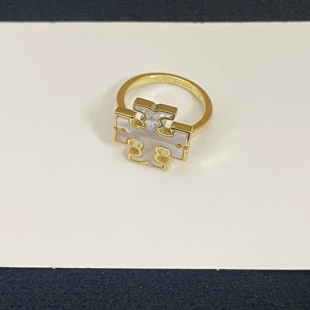 Tory Burch Shell Inlay Letter Ring Metal Band